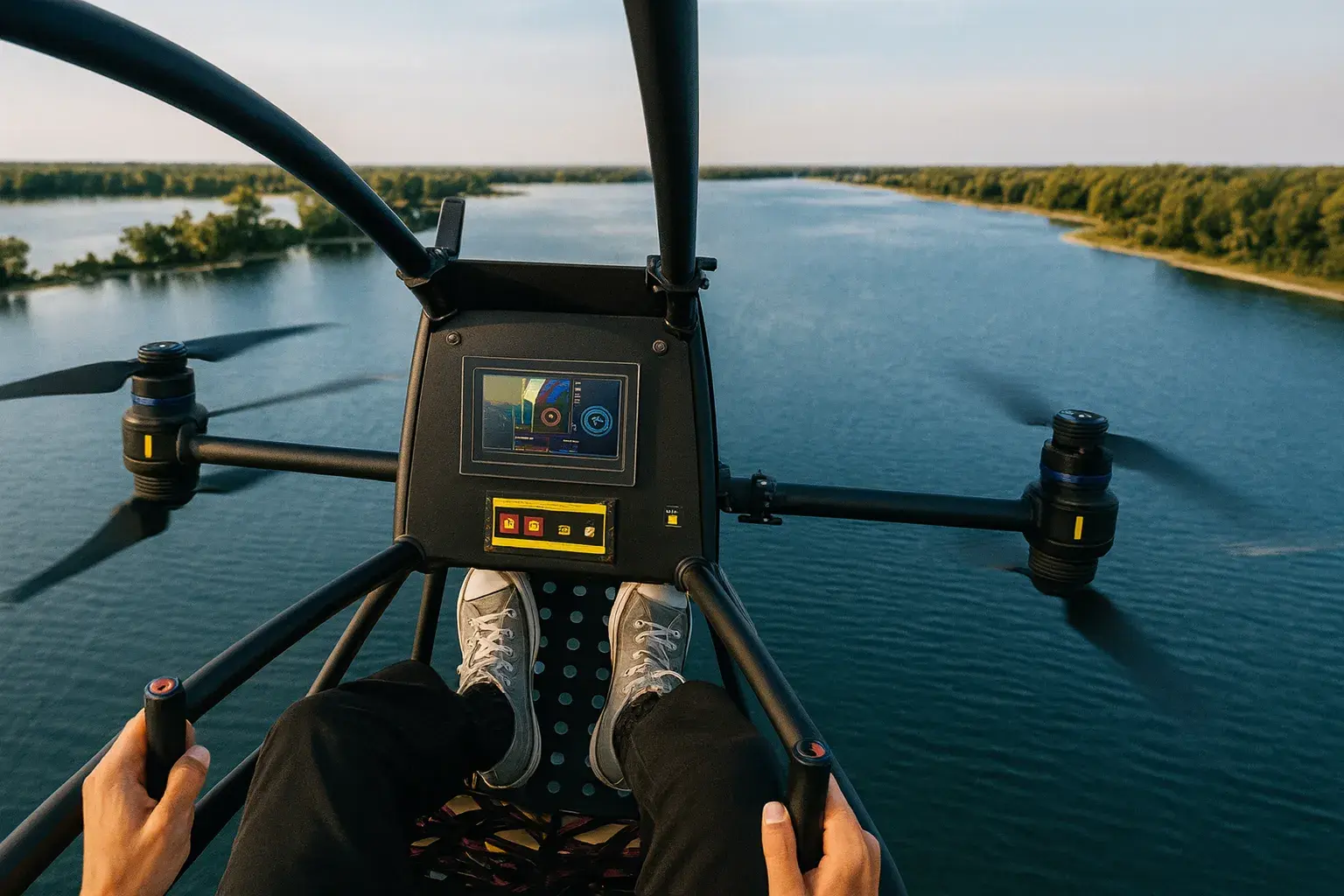 Cockpit view showing joystick and display